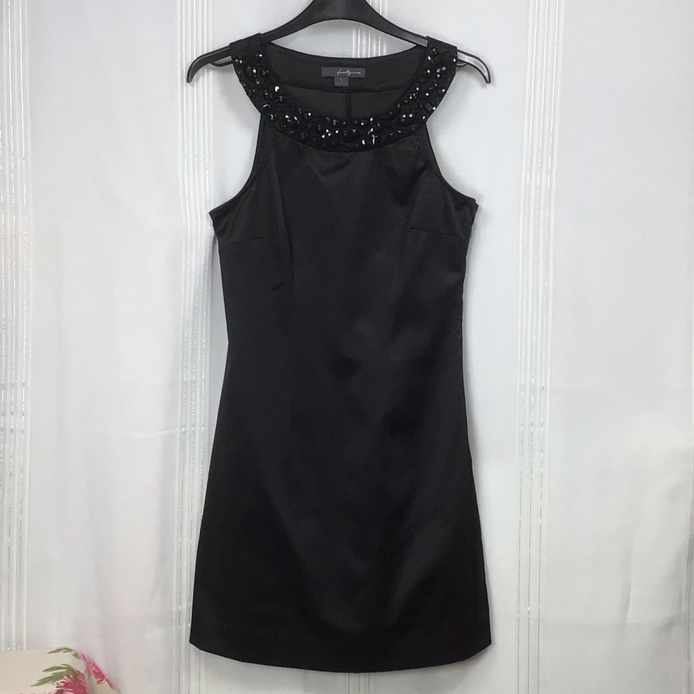 Twenty One Black Satin Beaded Collar Side Zip Sleeveless Mini Dress
